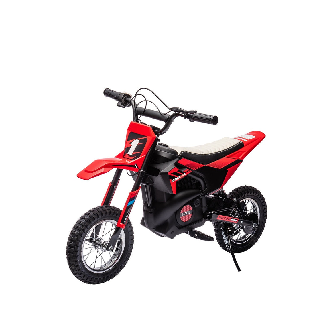 Moto électrique tout-terrain Garvee 24 V, moteur 250 W, selle en cuir, suspension métallique, pneus pneumatiques, pour enfants et adolescents, rouge