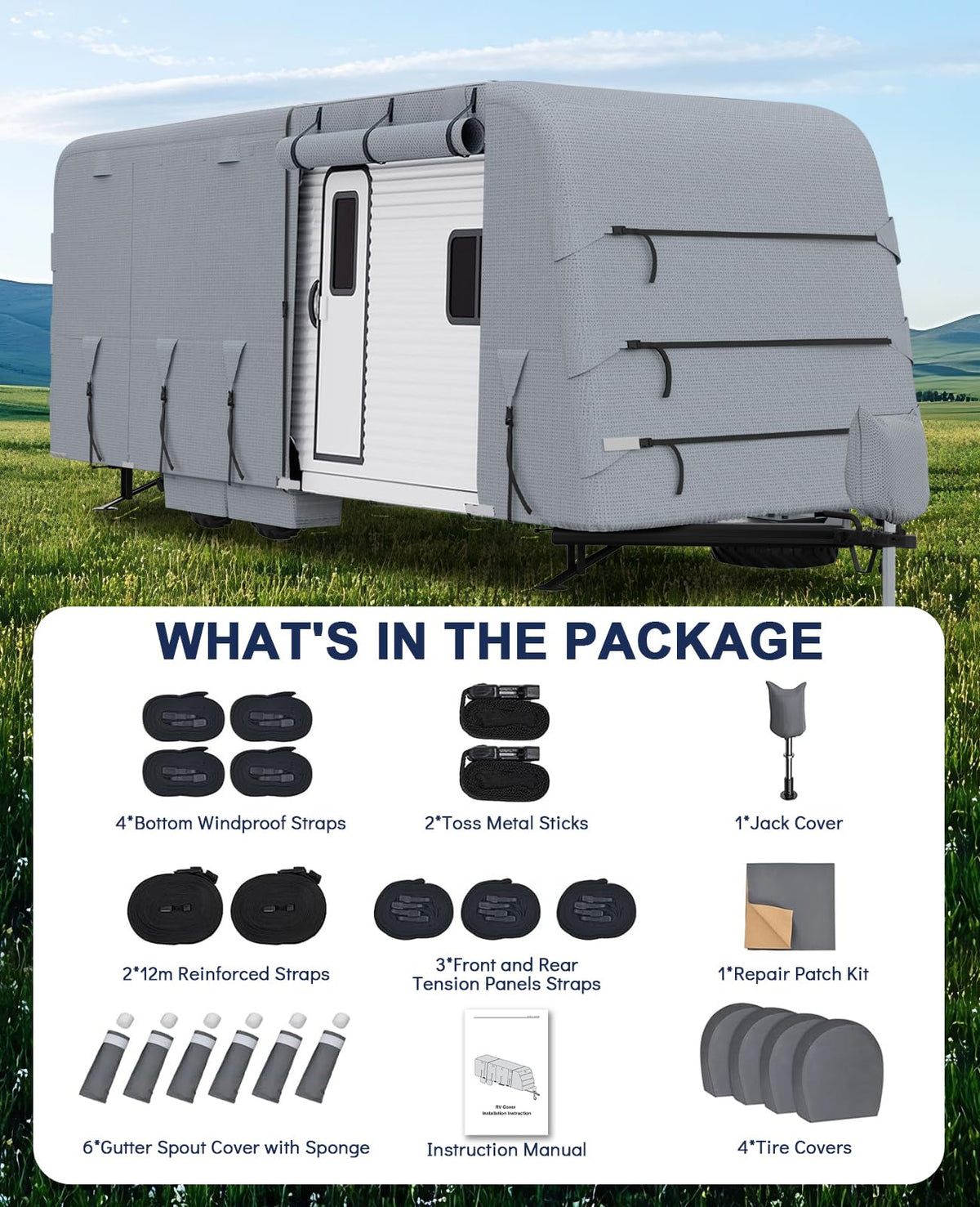 Housse Garvee pour caravanes de 5,5 à 6 m (18 à 20 pi), épaisseur renforcée, matériau imperméable et indéchirable, grise, protection extérieure