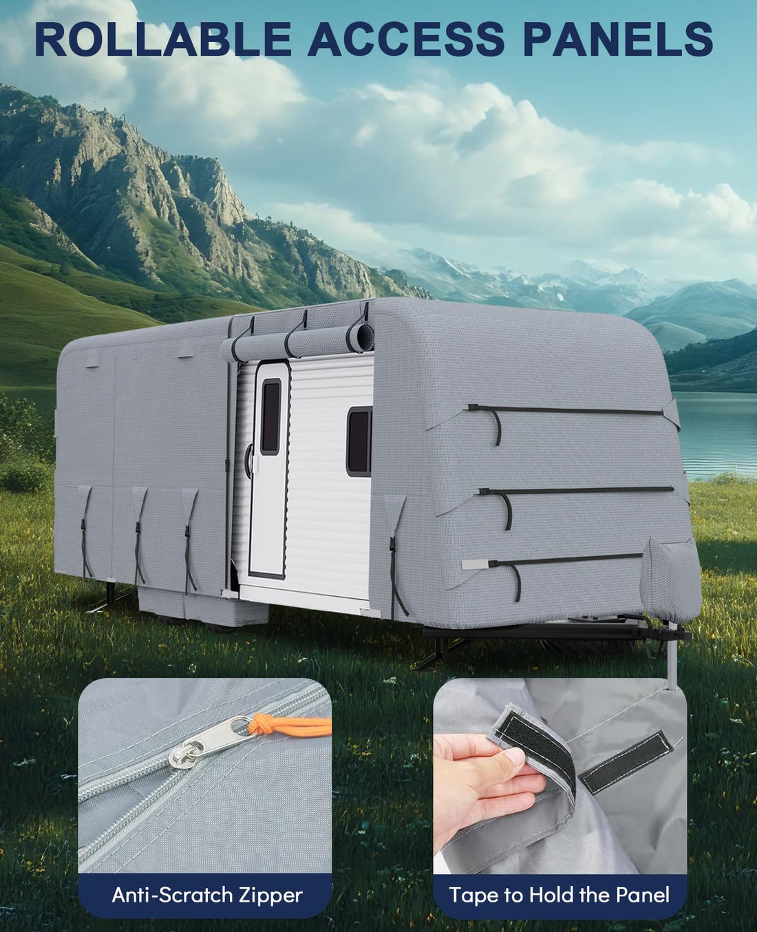 Housse Garvee pour caravanes de 5,5 à 6 m (18 à 20 pi), épaisseur renforcée, matériau imperméable et indéchirable, grise, protection extérieure