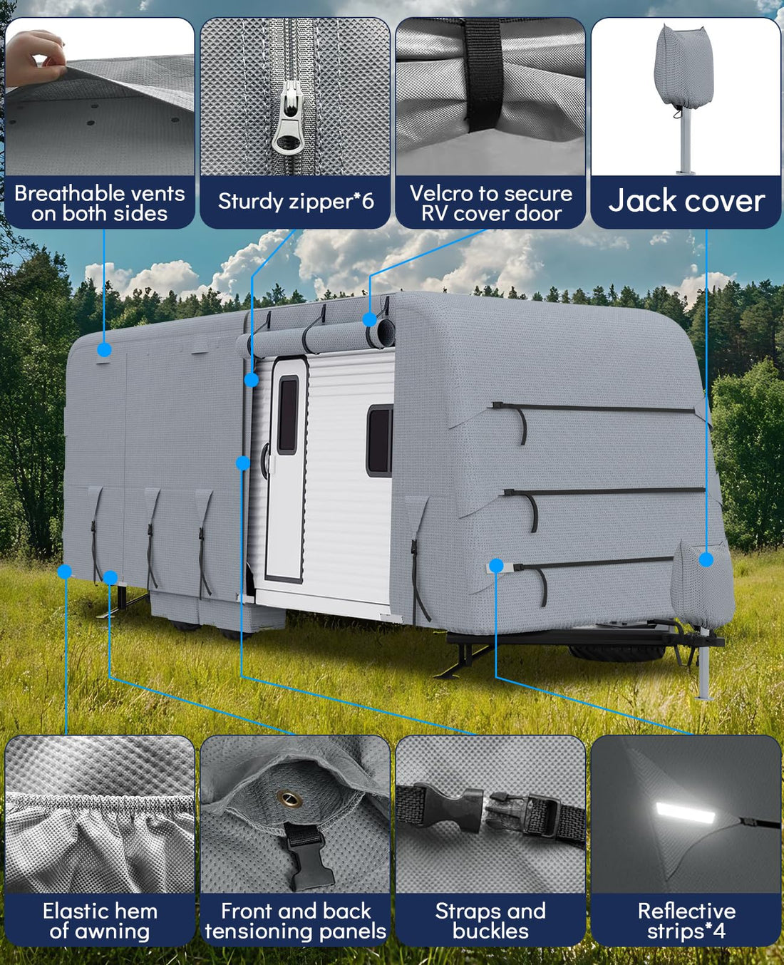 Housse Garvee pour caravanes de 5,5 à 6 m (18 à 20 pi), épaisseur renforcée, matériau imperméable et indéchirable, grise, protection extérieure