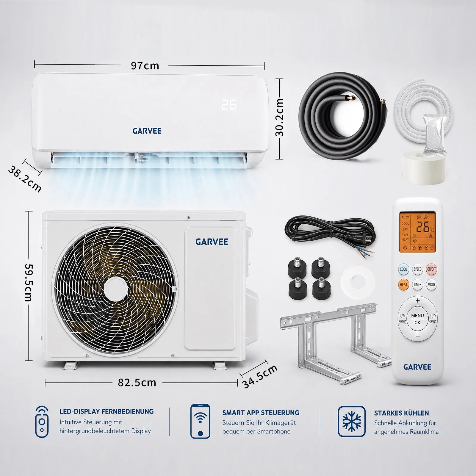 Garvee Climatiseur Split Inverter 18000 BTU, Haute Efficacité et Silencieux, Commande Wi-Fi Intelligente, Blanc