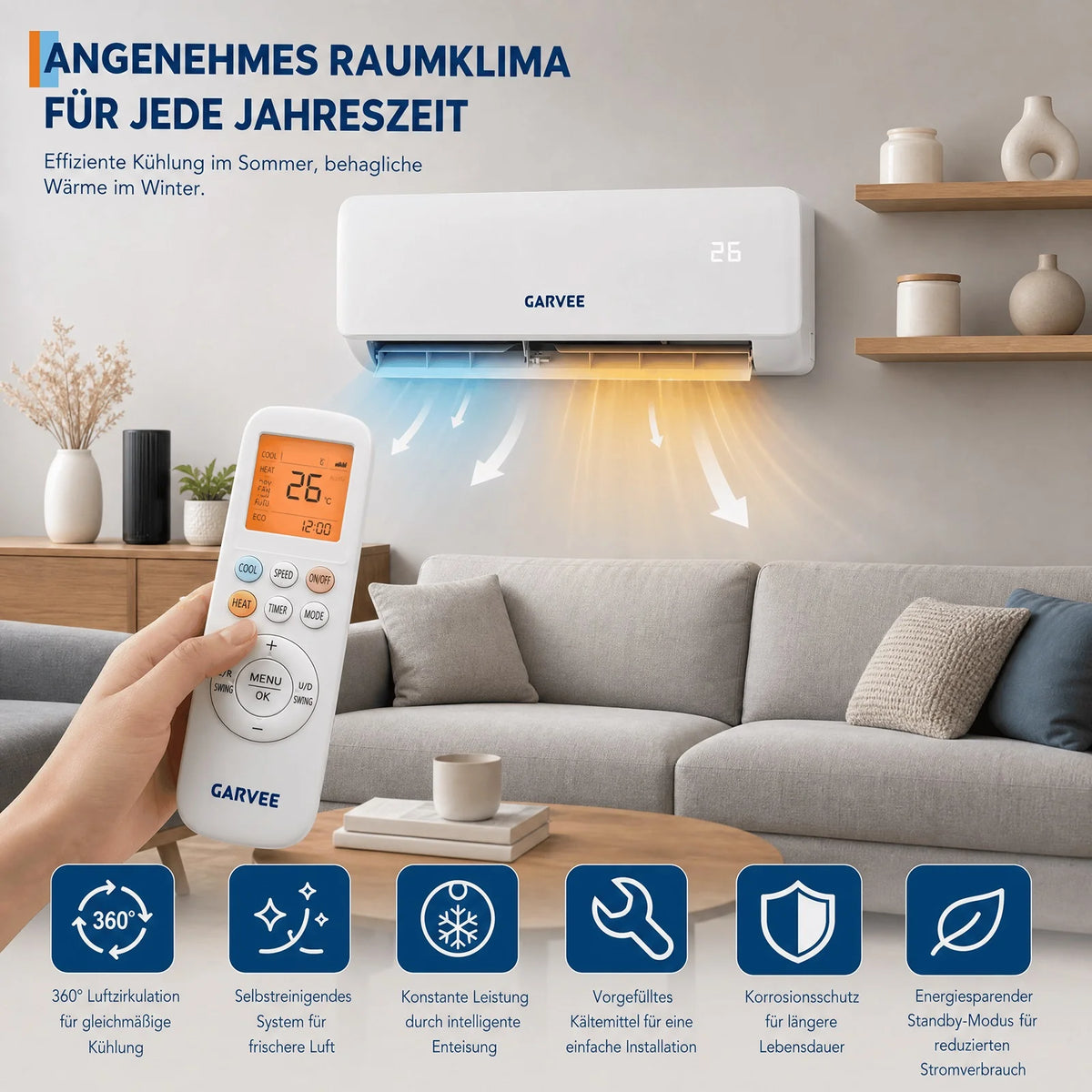 Garvee Climatiseur Split Inverter 18000 BTU, Haute Efficacité et Silencieux, Commande Wi-Fi Intelligente, Blanc