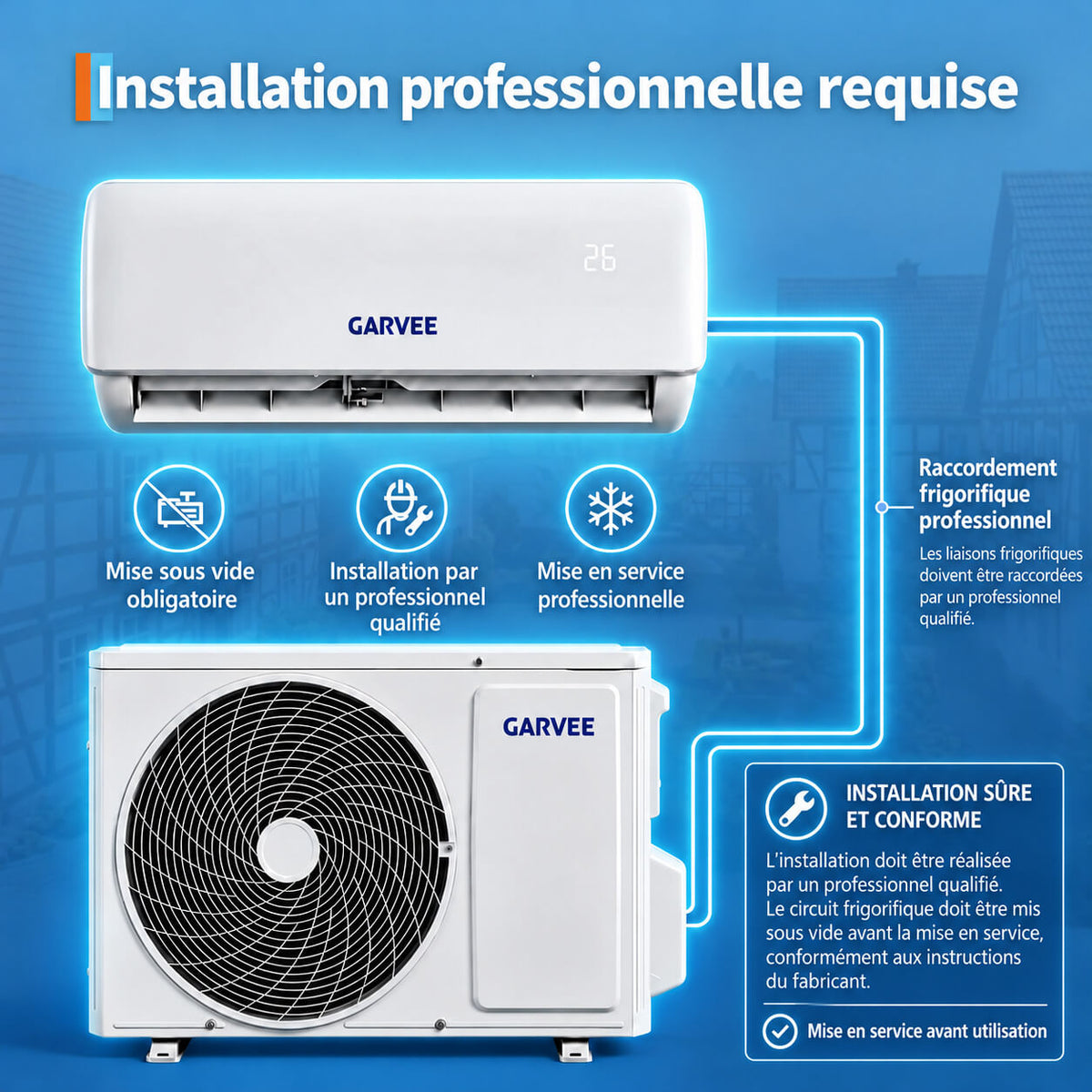 Garvee Climatiseur Split Inverter 18000 BTU, Haute Efficacité et Silencieux, Commande Wi-Fi Intelligente, Blanc