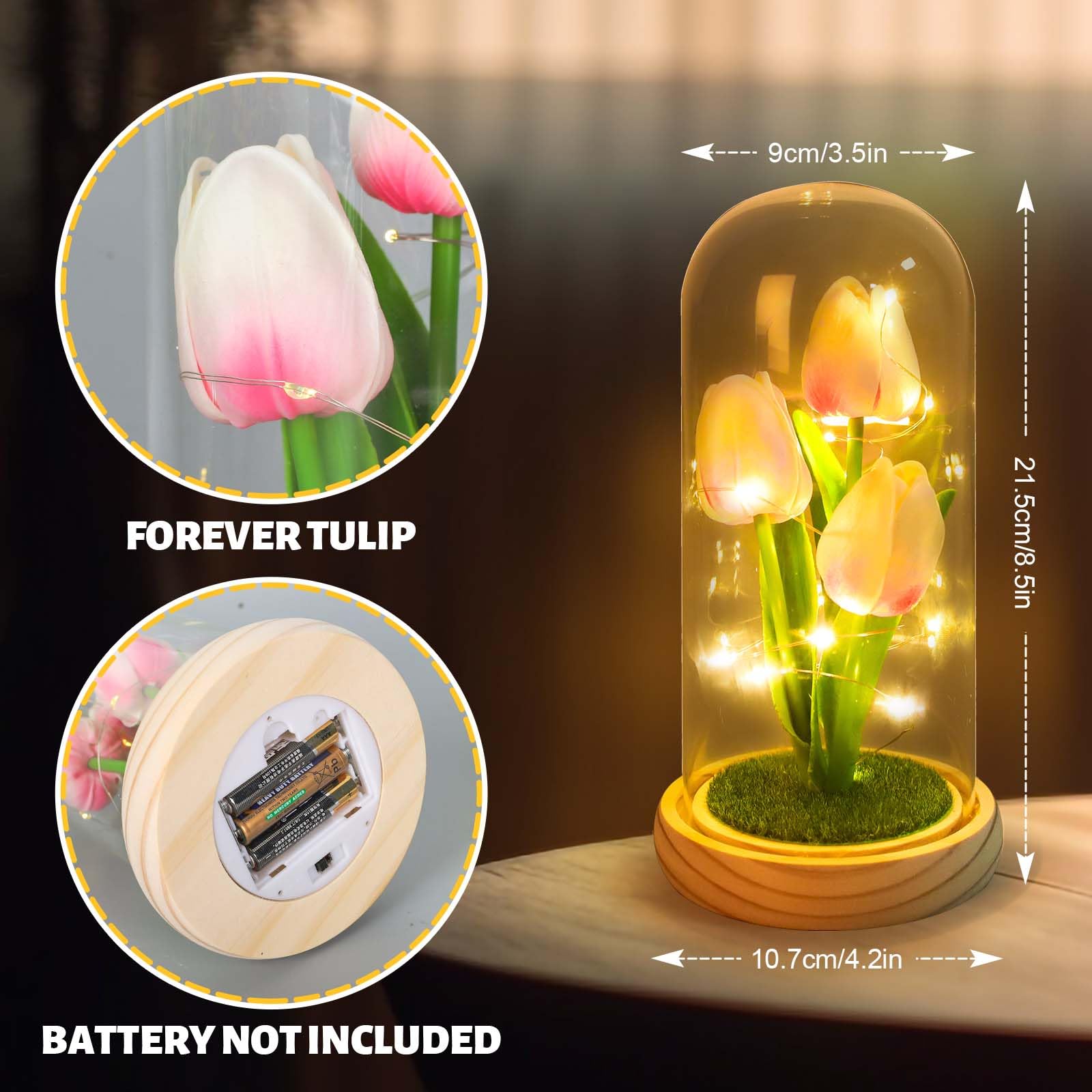 Veilleuse tulipe GARVEE avec couvercle en verre, rose, pour chambre et table de chevet, lampe tulipe LED