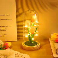 Veilleuse tulipe GARVEE avec couvercle en verre, rose, pour chambre et table de chevet, lampe tulipe LED