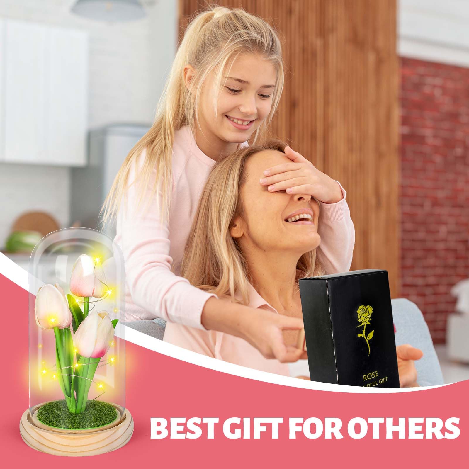 Veilleuse tulipe GARVEE avec couvercle en verre, rose, pour chambre et table de chevet, lampe tulipe LED