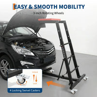 Garvee plateforme de mécanicien surélevée pliable, charge 181 kg, hauteur réglable, 4 roulettes pivotantes, 135-178cm