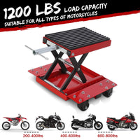 Garvee Cric élévateur professionnel pour moto, support de maintenance jusqu’à 544 kg, plateforme antidérapante, hauteur réglable, idéal atelier et garage