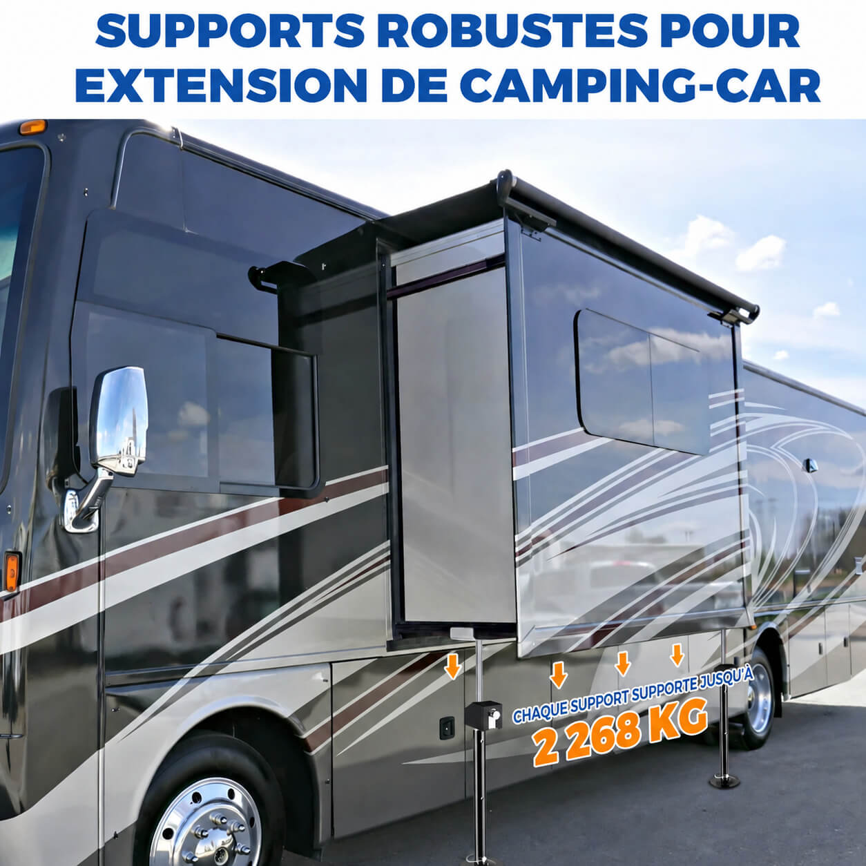 Garvee Lot de 4 Vérins Stabilisateurs Réglables pour Camping-Car et Caravane, 53 à 124 cm, Charge Maximale de 2 268 kg par Vérin, Adaptateur pour Perceuse Inclus