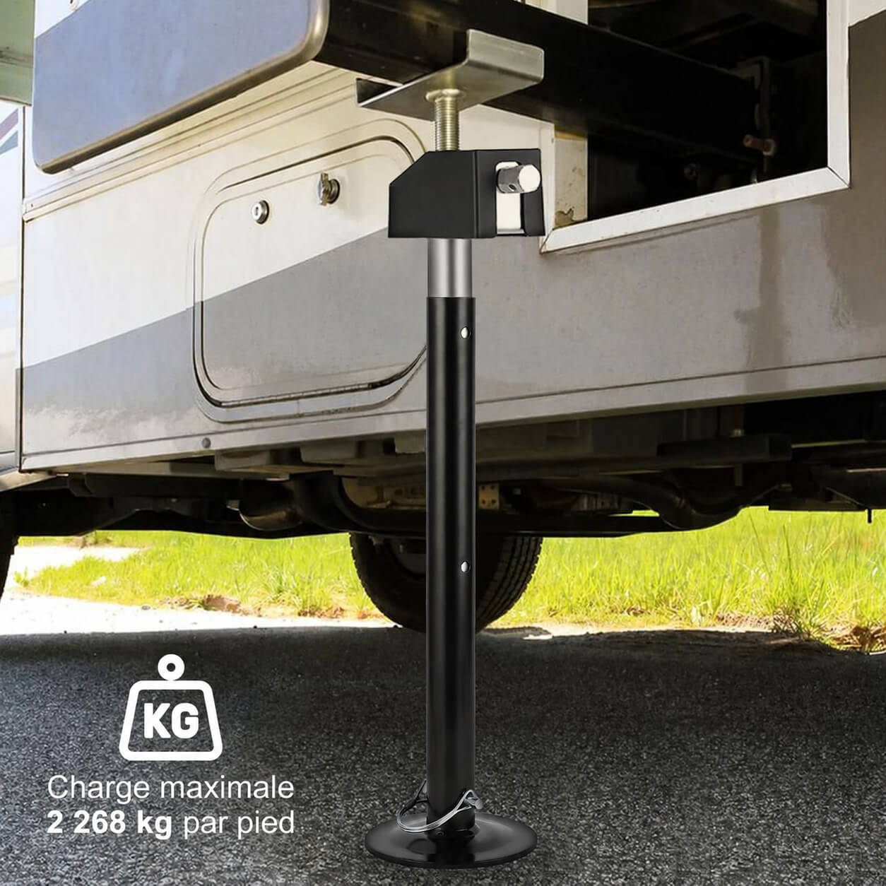 Garvee Lot de 4 Vérins Stabilisateurs Réglables pour Camping-Car et Caravane, 53 à 124 cm, Charge Maximale de 2 268 kg par Vérin, Adaptateur pour Perceuse Inclus
