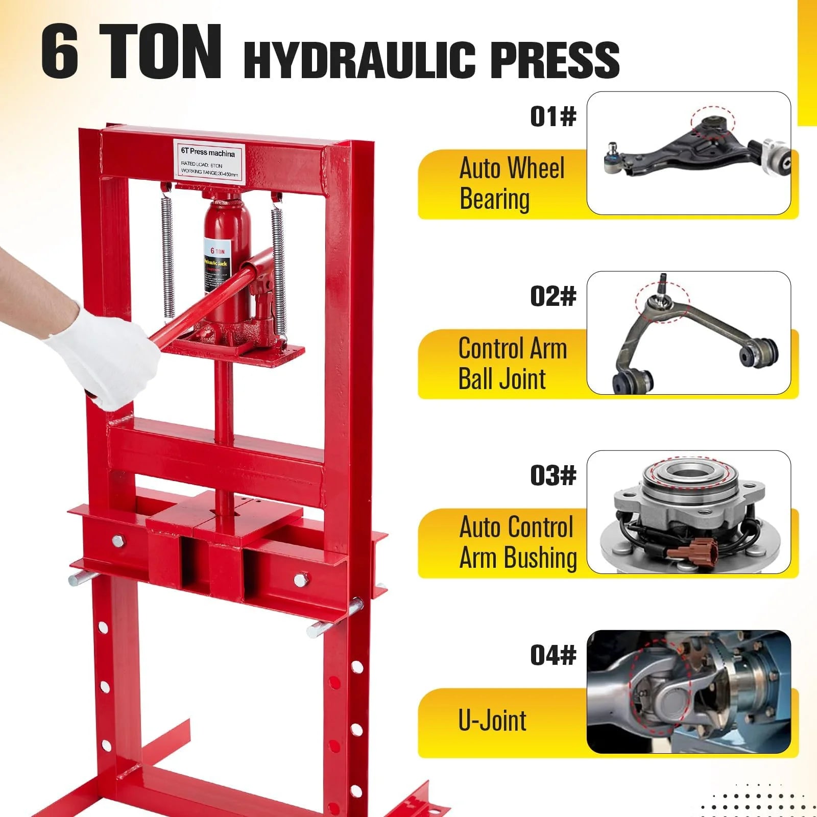 Garvee Presse hydraulique 6T à cadre en H avec 2 plateaux de presse pour ateliers automobiles et métallurgiques, table réglable, acier, résistante à la rouille