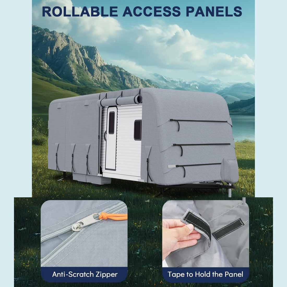 Housse Garvee pour caravanes de 6,7 à 7,3 m (22 à 24 pi), extra épaisse, imperméable, indéchirable, grise, protection extérieure