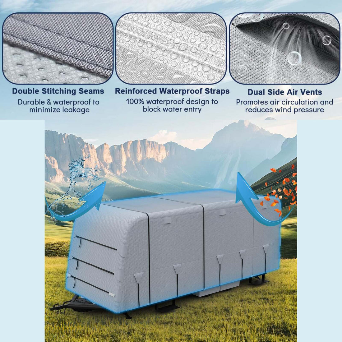 Housse Garvee pour caravanes de 5,5 à 6 m (18 à 20 pi), épaisseur renforcée, matériau imperméable et indéchirable, grise, protection extérieure