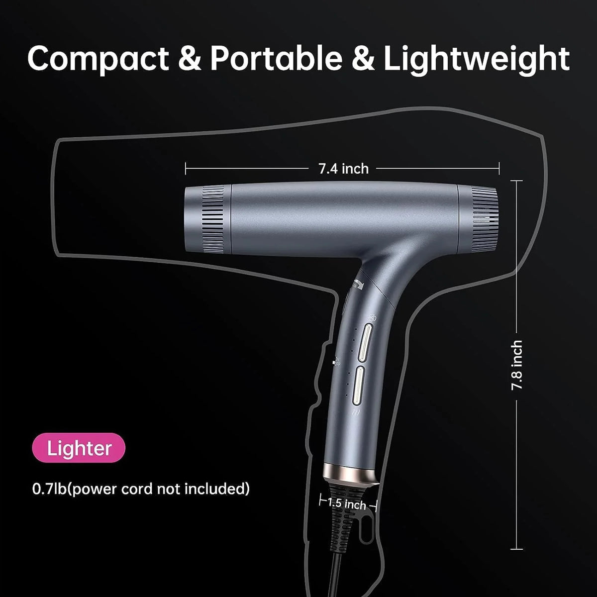 Garvee Sèche-Cheveux Professionnel 1500 W avec Moteur Sans Balais, Double Ionisation, 12 Réglages, Pliable, Ultra-Silencieux et Embout Magnétique, pour Maison, Salon et Voyage