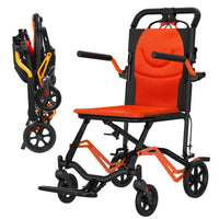 Garvee Fauteuil Roulant de Transfert Pliant et Léger en Aluminium, Freins Verrouillables, Accoudoirs Amovibles et Repose-Pieds Escamotables, Capacité de Charge jusqu'à 100 kg, pour Intérieur et Extérieur