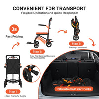 Garvee Fauteuil Roulant de Transfert Pliant et Léger en Aluminium, Freins Verrouillables, Accoudoirs Amovibles et Repose-Pieds Escamotables, Capacité de Charge jusqu'à 100 kg, pour Intérieur et Extérieur