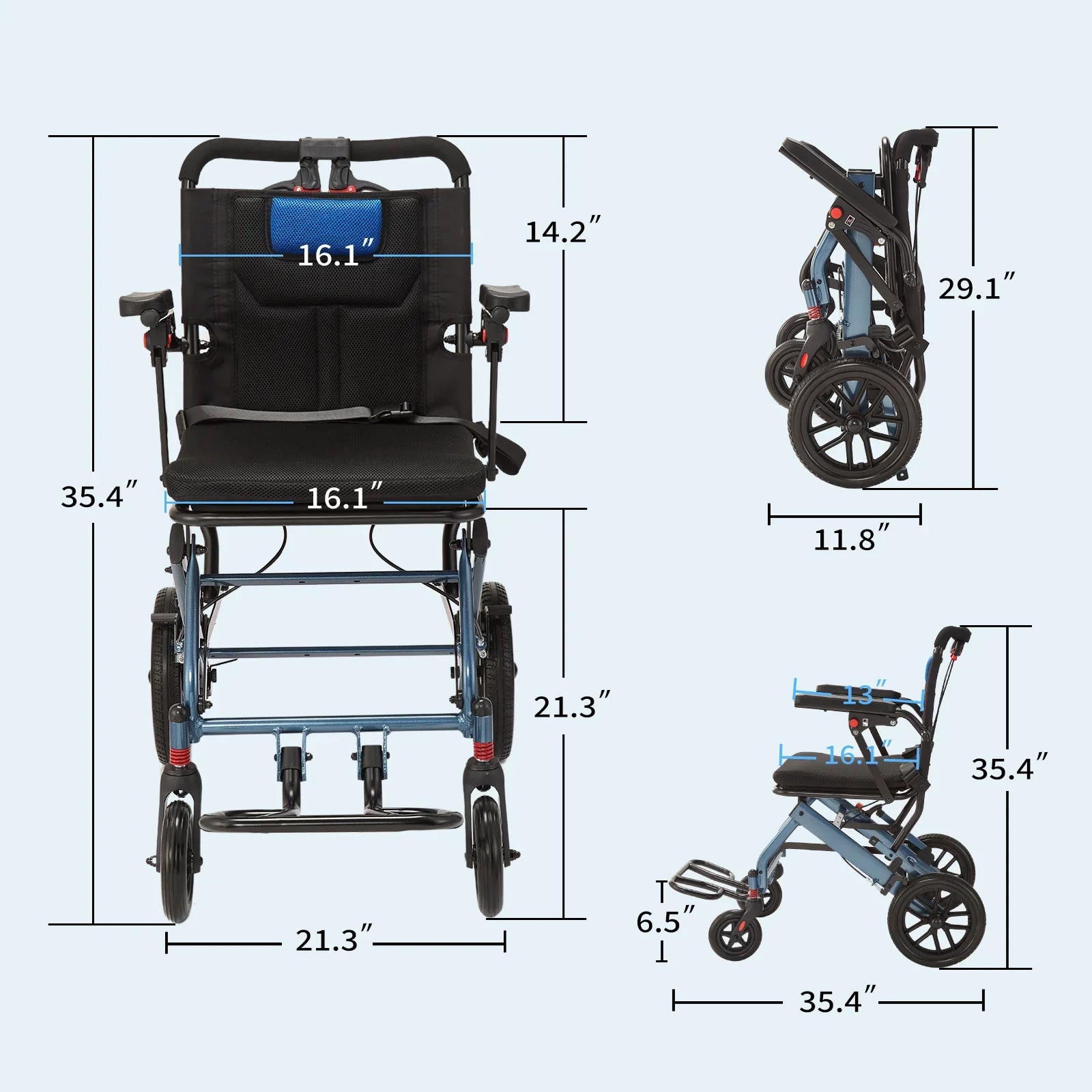 Garvee Fauteuil Roulant Pliant Ultraléger et Portable, Freins à Main, Capacité jusqu'à 100 kg, Compact et Peu Encombrant, pour Seniors et Enfants