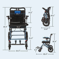 Garvee Fauteuil Roulant Pliant Ultraléger et Portable, Freins à Main, Capacité jusqu'à 100 kg, Compact et Peu Encombrant, pour Seniors et Enfants