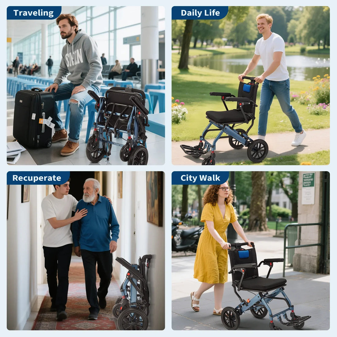 Garvee Fauteuil Roulant Pliant Ultraléger et Portable, Freins à Main, Capacité jusqu'à 100 kg, Compact et Peu Encombrant, pour Seniors et Enfants