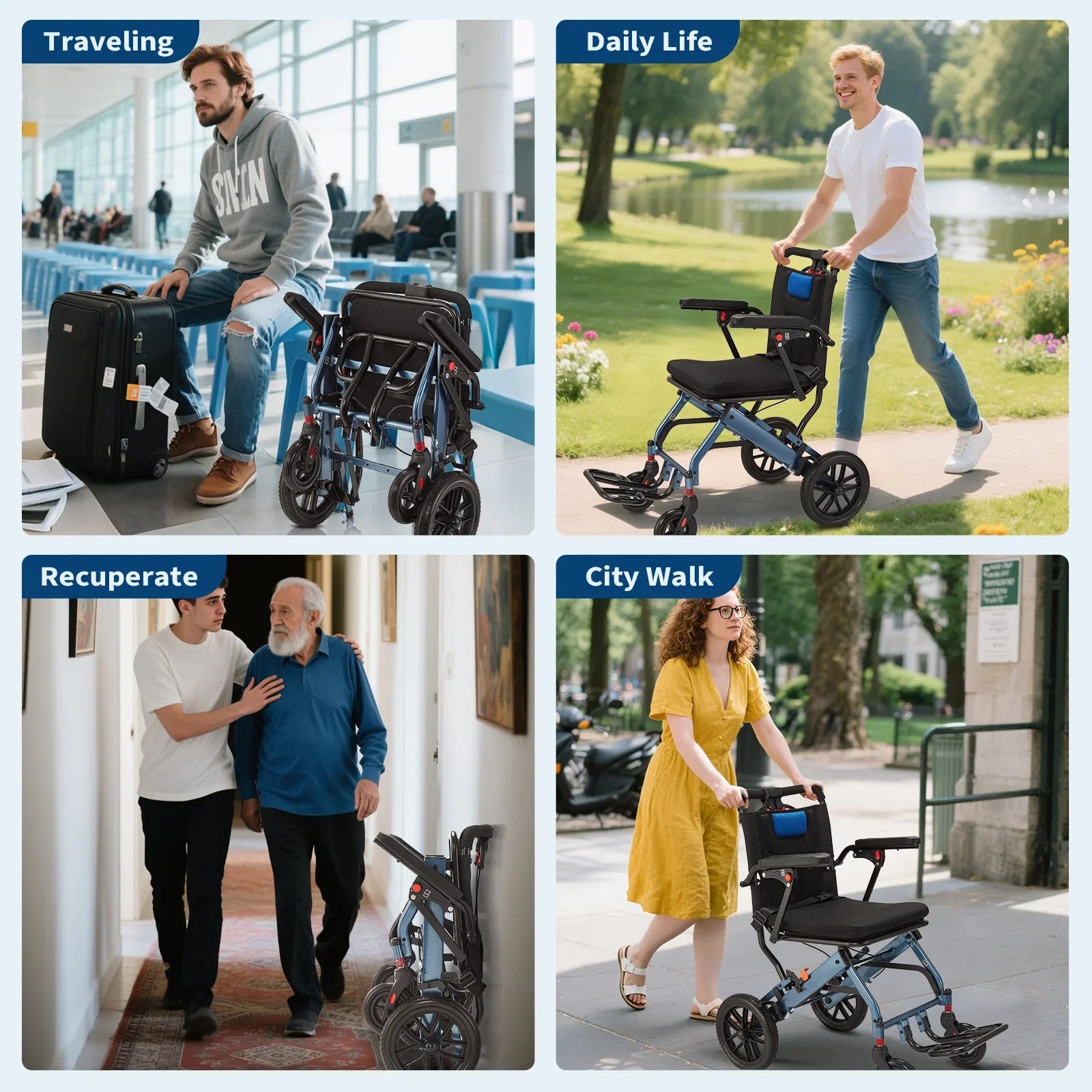 Garvee Fauteuil Roulant Pliant Ultraléger et Portable, Freins à Main, Capacité jusqu'à 100 kg, Compact et Peu Encombrant, pour Seniors et Enfants
