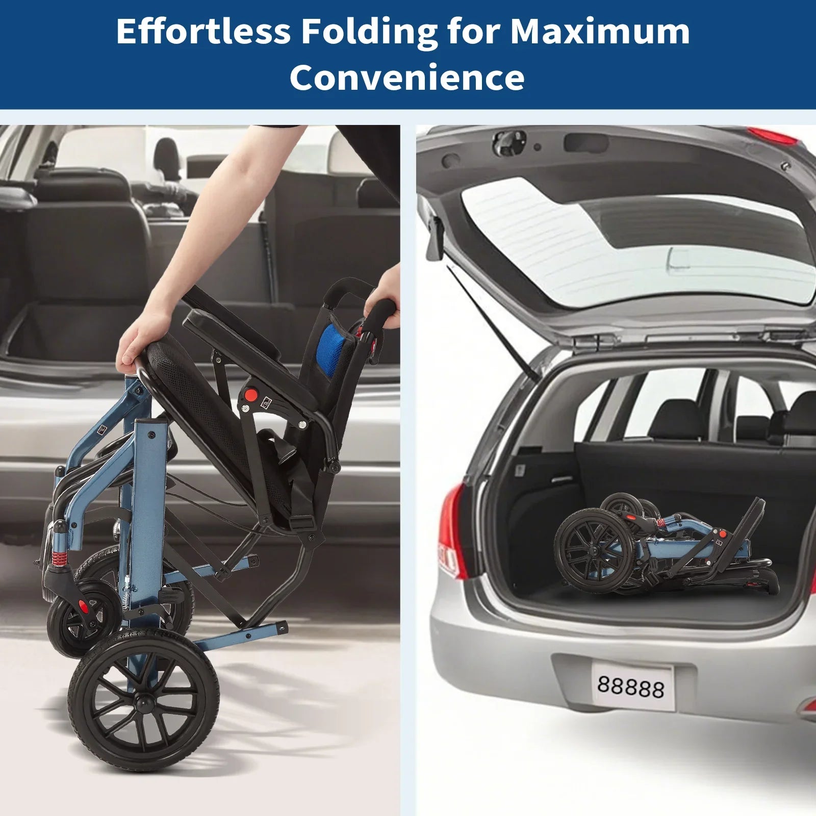 Garvee Fauteuil Roulant Pliant Ultraléger et Portable, Freins à Main, Capacité jusqu'à 100 kg, Compact et Peu Encombrant, pour Seniors et Enfants