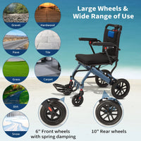 Garvee Fauteuil Roulant Pliant Ultraléger et Portable, Freins à Main, Capacité jusqu'à 100 kg, Compact et Peu Encombrant, pour Seniors et Enfants