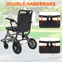 Garvee Fauteuil Roulant de Transfert Pliant et Léger en Aluminium, Accoudoirs Relevables, Freins de Sécurité, pour Seniors, Usage Intérieur et Extérieur