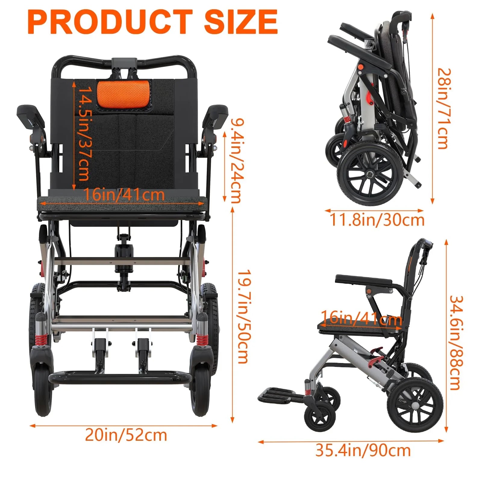Garvee Fauteuil Roulant de Transfert Pliant et Léger en Aluminium, Accoudoirs Relevables, Freins de Sécurité, pour Seniors, Usage Intérieur et Extérieur