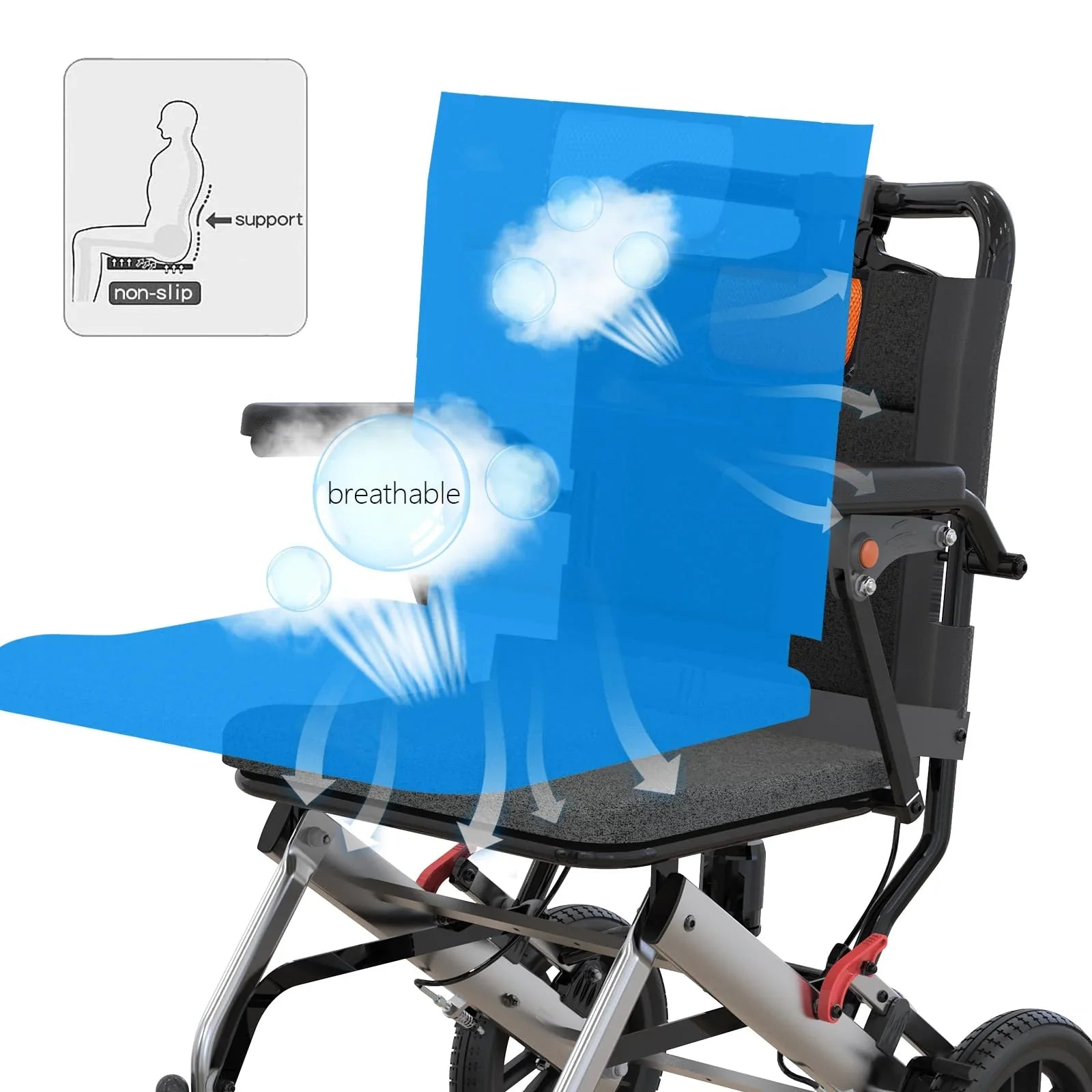 Garvee Fauteuil Roulant de Transfert Pliant et Léger en Aluminium, Accoudoirs Relevables, Freins de Sécurité, pour Seniors, Usage Intérieur et Extérieur