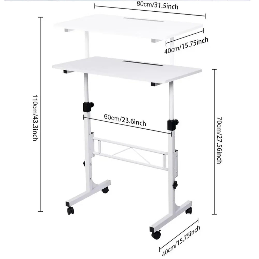 Garvee Bureau Mobile Réglable en Hauteur, Table à Roulettes 81,3×40,6 cm Blanc, Support 90,7kg, pour Bureau et Chambre