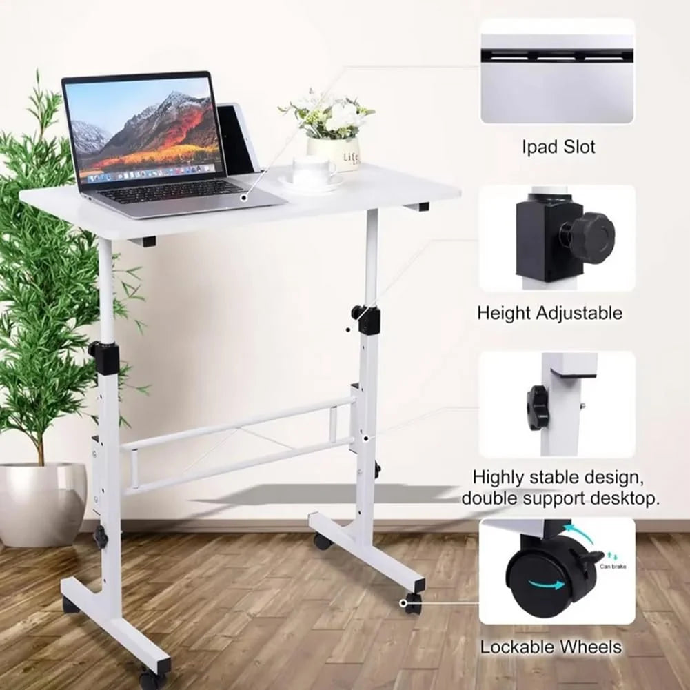 Garvee Bureau Mobile Réglable en Hauteur, Table à Roulettes 81,3×40,6 cm Blanc, Support 90,7kg, pour Bureau et Chambre