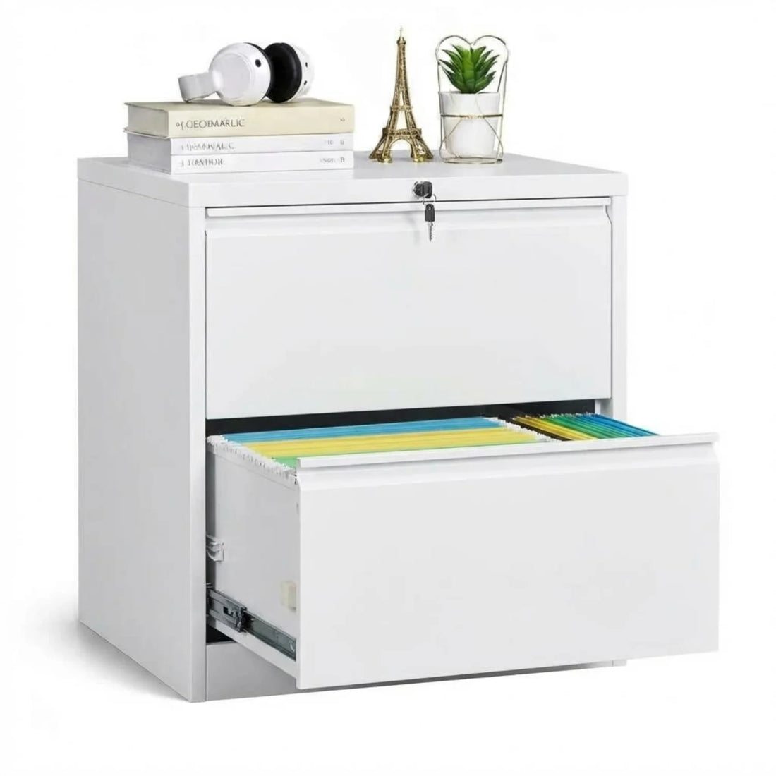 Garvee Classeur Métallique à 2 Tiroirs avec Serrure, Classeur Latéral en Acier pour Bureau à Domicile, pour Dossiers Suspendus Lettre, Légal, F4 et A4, Blanc