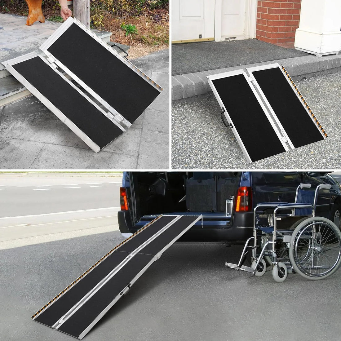 Garvee Rampe d’accès portable 60 cm en aluminium, pliable et antidérapante, charge 272 kg, pour fauteuil roulant et seuil