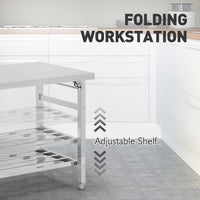 Garvee Table Pliante en Acier Inox 91,4×61 cm, 2 Niveaux, Étagère Réglable, Robuste et Compacte pour Cuisine, Atelier et Garage