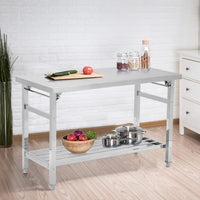 Garvee Table Pliante en Acier Inox 91,4×61 cm, 2 Niveaux, Étagère Réglable, Robuste et Compacte pour Cuisine, Atelier et Garage