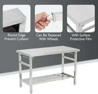 Garvee Table Pliante en Acier Inox 91,4×61 cm, 2 Niveaux, Étagère Réglable, Robuste et Compacte pour Cuisine, Atelier et Garage