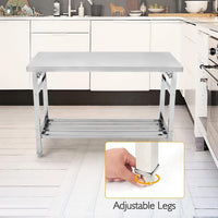 Garvee Table Pliante en Acier Inox 91,4×61 cm, 2 Niveaux, Étagère Réglable, Robuste et Compacte pour Cuisine, Atelier et Garage