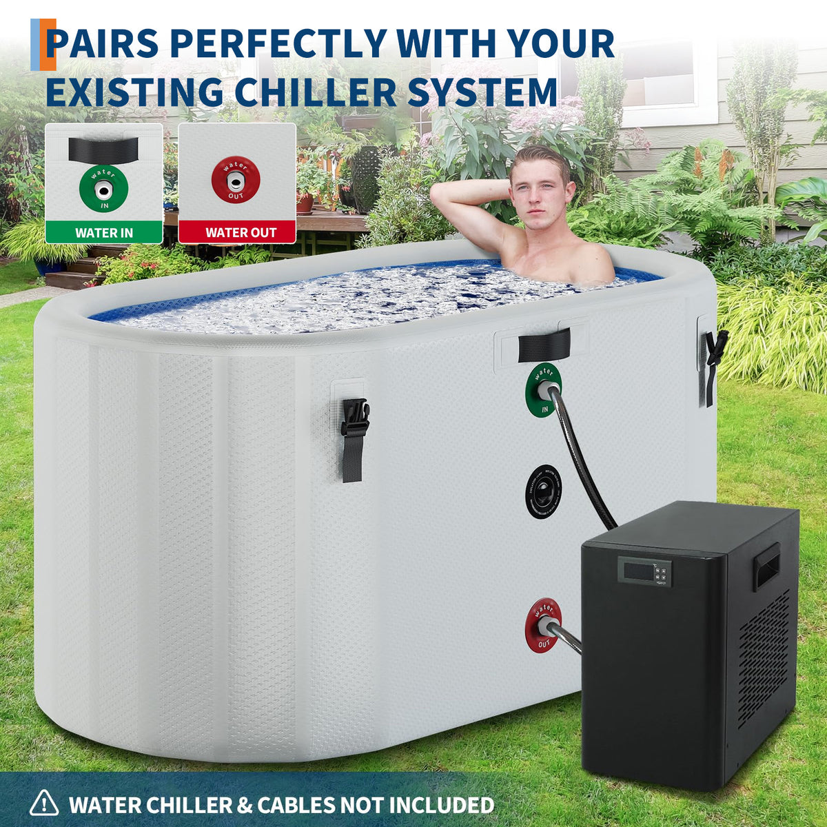 Garvee Bain de Glace 939 L pour Sportifs, Baignoire Ovale Portable en PVC et Fibre de Verre avec Couvercle Isolé, Idéal pour la Récupération Sportive