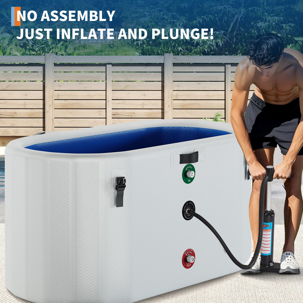 Garvee Bain de Glace 939 L pour Sportifs, Baignoire Ovale Portable en PVC et Fibre de Verre avec Couvercle Isolé, Idéal pour la Récupération Sportive