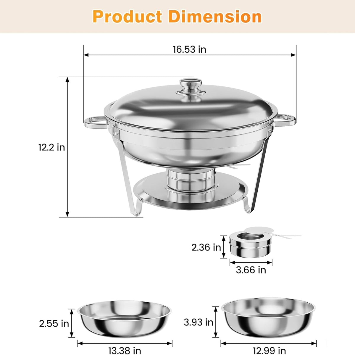 Garvee Lot de 4 chauffe-plats professionnels GN 5 L en acier inoxydable, empilables, bain-marie pour buffet et événements