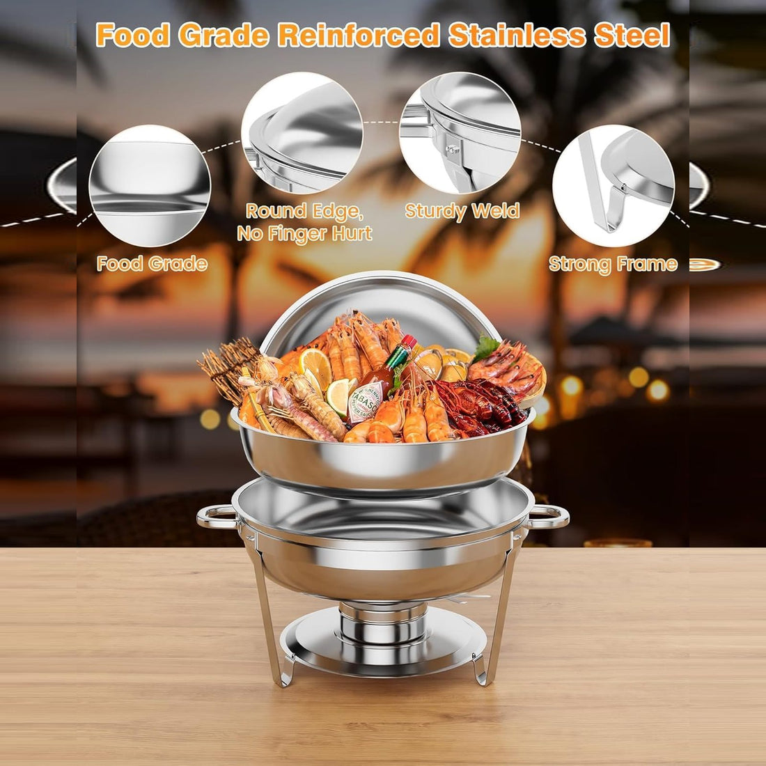 Garvee Lot de 6 chauffe-plats professionnels GN 5 L en acier inoxydable, empilables, bain-marie pour buffet et événements