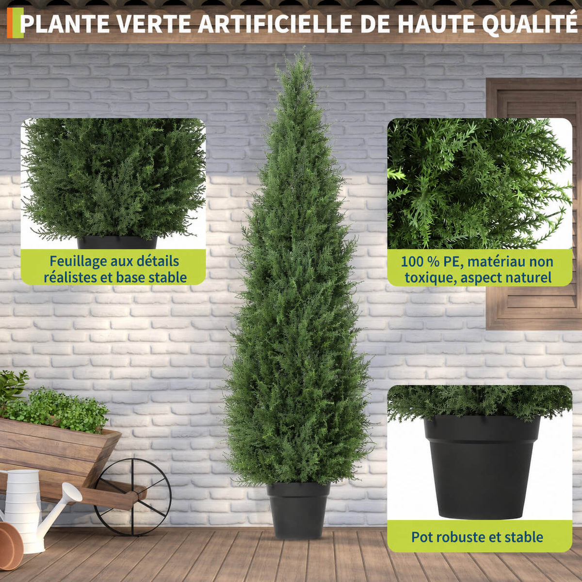 Garvee Arbres artificiels en cèdre 120 cm en polyéthylène, résistants aux UV et aux intempéries, branches orientables, pour jardin et terrasse, vert
