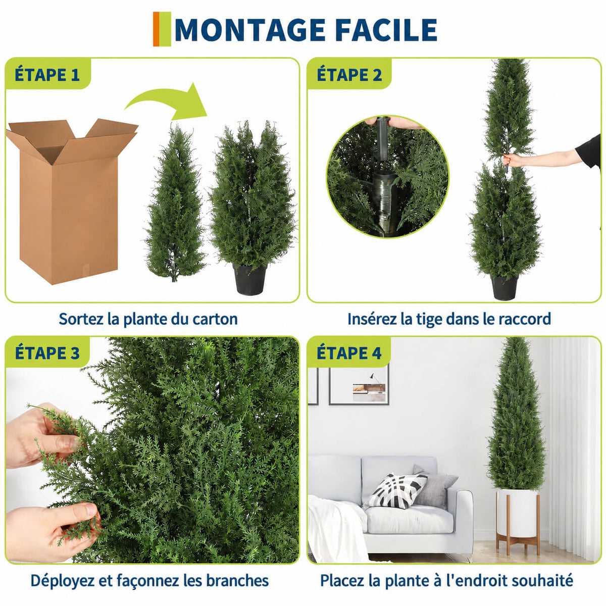 Garvee Arbres artificiels en cèdre 120 cm en polyéthylène, résistants aux UV et aux intempéries, branches orientables, pour jardin et terrasse, vert