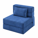 Garvee Matelas Pliant 4 Plis 183 × 71 × 15 cm, Mousse Haute Densité, Housse en Velours Côtelé Lavable, Multifonction, Compact, Bleu Marine, pour Invités, Studio et Camping - Bleu