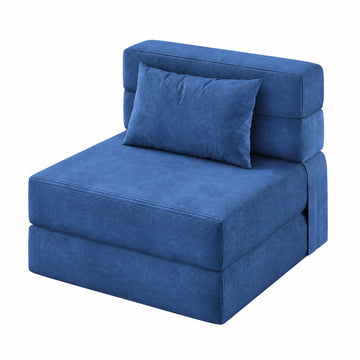 Garvee Matelas Pliant 4 Plis 183 × 71 × 15 cm, Mousse Haute Densité, Housse en Velours Côtelé Lavable, Multifonction, Compact, Bleu Marine, pour Invités, Studio et Camping