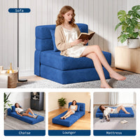 Garvee Matelas Pliant 4 Plis 183 × 71 × 15 cm, Mousse Haute Densité, Housse en Velours Côtelé Lavable, Multifonction, Compact, Bleu Marine, pour Invités, Studio et Camping
