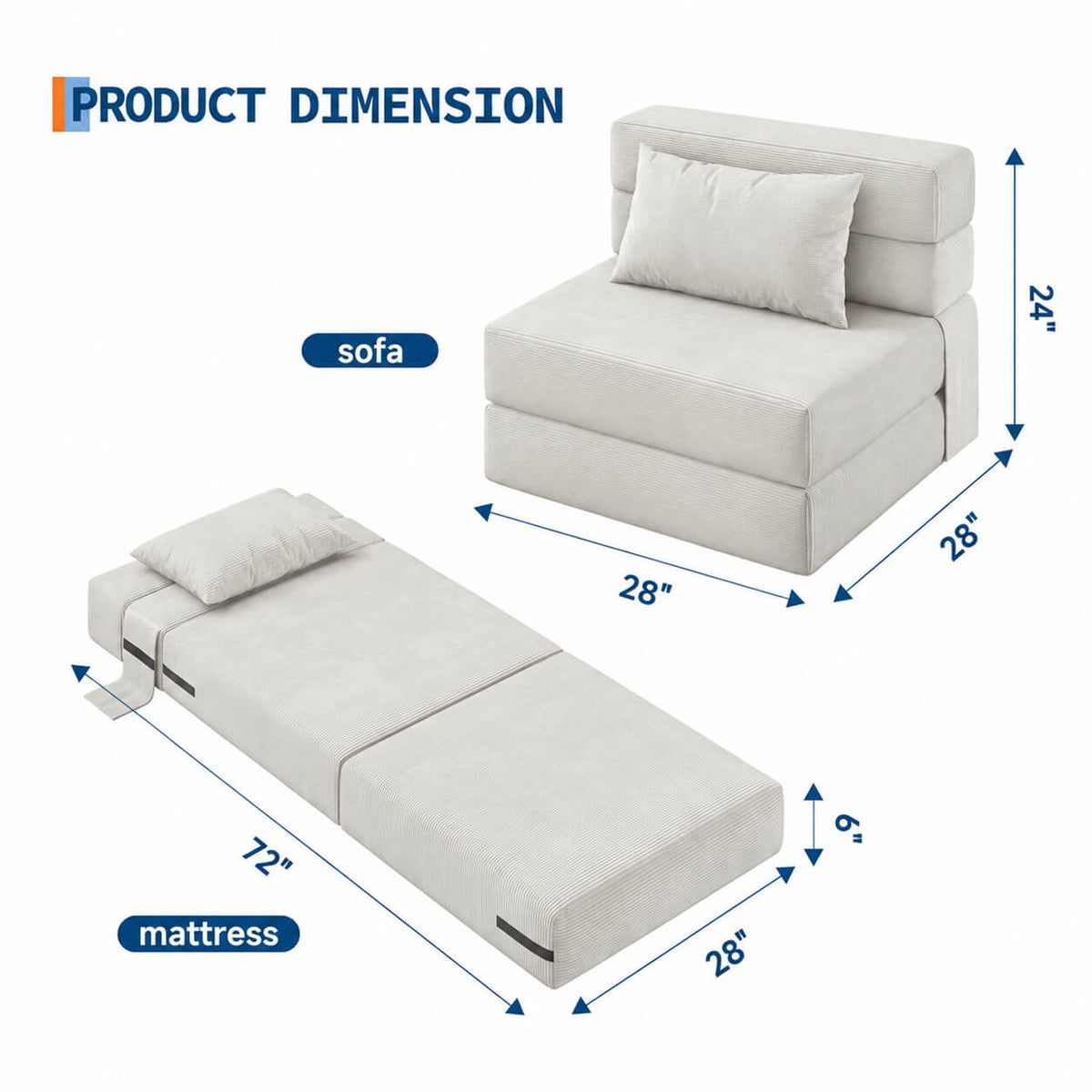 Garvee Bodensofa Pliable Petit Canapé-Lit Sans Cadre Mousse Haute Densité Tissu Beige Pour Salon Et Petites Pièces Compact
