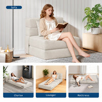 Garvee Bodensofa Pliable Petit Canapé-Lit Sans Cadre Mousse Haute Densité Tissu Beige Pour Salon Et Petites Pièces Compact