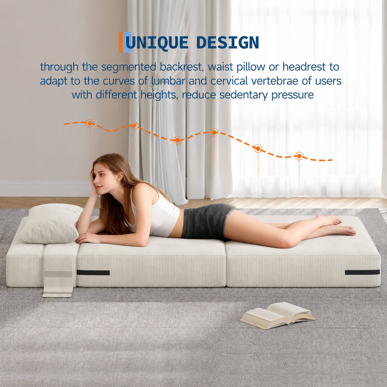 Garvee Bodensofa Pliable Petit Canapé-Lit Sans Cadre Mousse Haute Densité Tissu Beige Pour Salon Et Petites Pièces Compact
