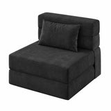 Garvee Matelas Pliant 4 Plis 183 × 71 × 15 cm, Mousse Haute Densité, Housse en Velours Côtelé Lavable, Multifonction, Compact, Bleu Marine, pour Invités, Studio et Camping - Noir